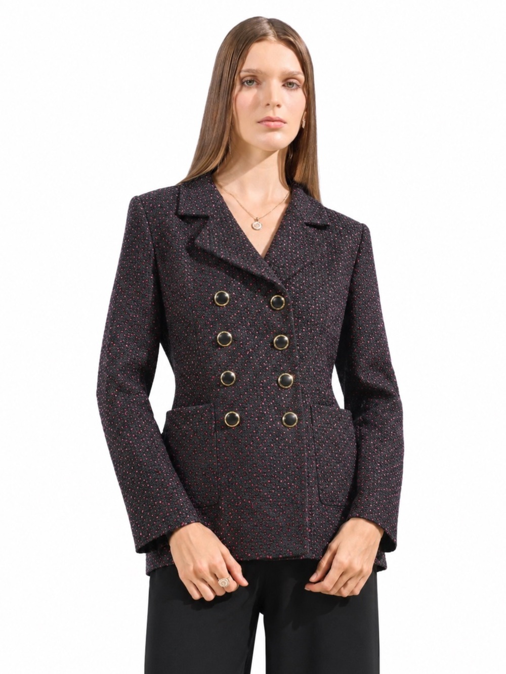Louis Féraud Paris Vintage Tweed Double Breasted Blazer 90% Wool | Size US 6